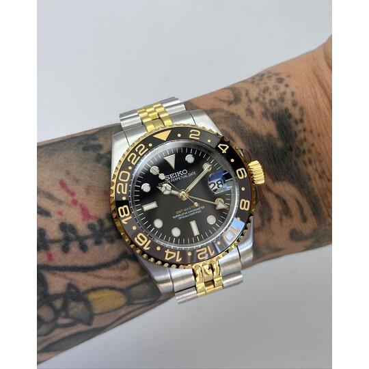 Custom Seiko Mod • 2-Tone Steel Gold Bruce Wayne GMT-Master II • 40mm